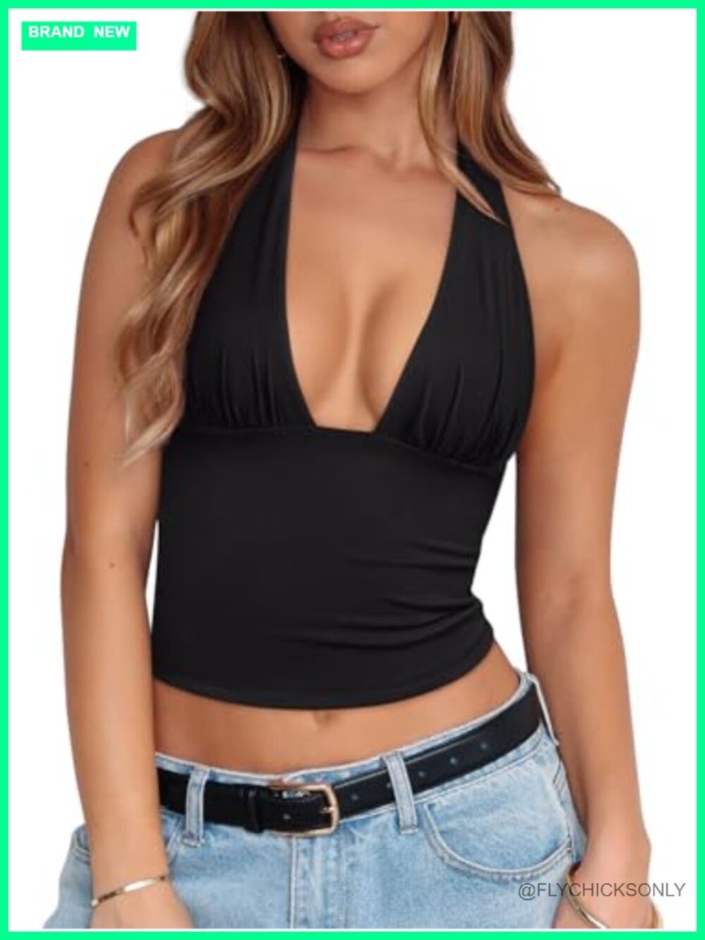 Women's Halter Crop Tank Top Sleeveless Open Back Summer Top